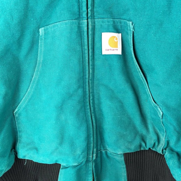 Carhartt Teal Vintage Hooded Work Jacket Lined Distressed jq1032 USA 2X-Large - Picture 4 of 12